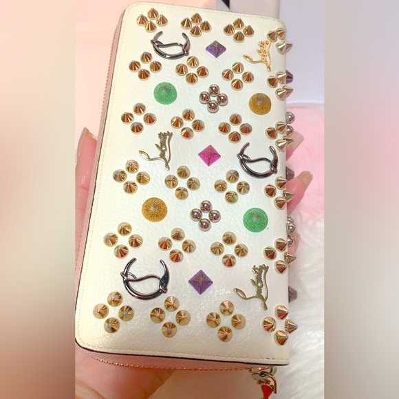 Christian Louboutin White and Gold Studded Wallet - Picture 10 of 16